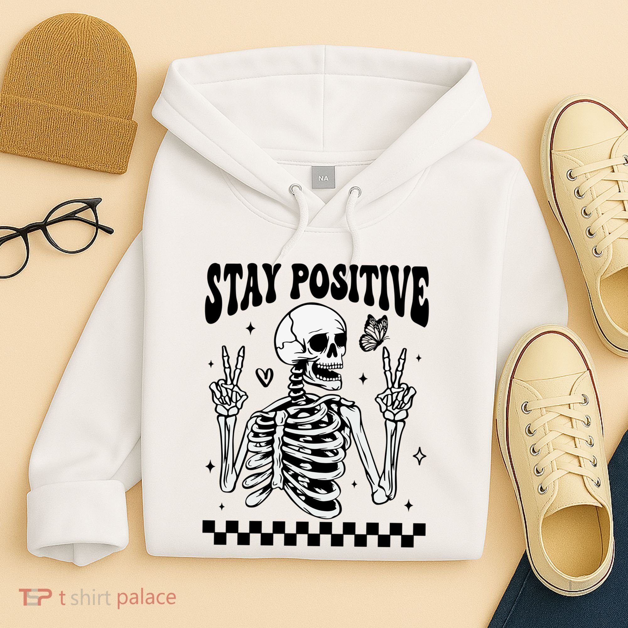 Stay Positive Funny Halloween Skeleton Peace Spooky Season Funny Gift Hoodie