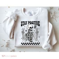 Stay Positive Funny Halloween Skeleton Peace Spooky Season Funny Gift Sweatshirt thumb 2