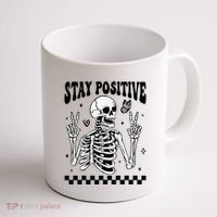 Stay Positive Funny Halloween Skeleton Peace Spooky Season Funny Gift Coffee Mug thumb 1