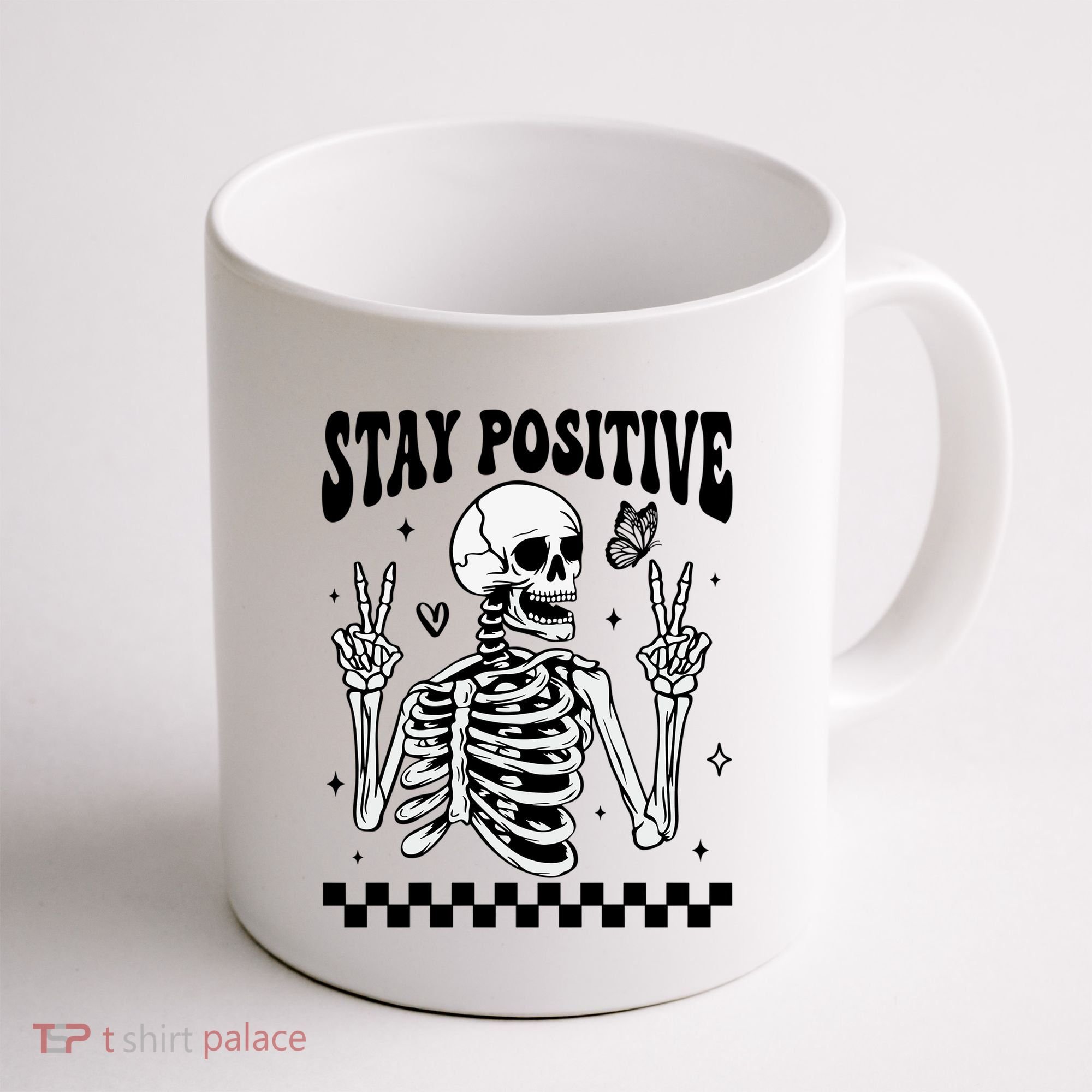 Stay Positive Funny Halloween Skeleton Peace Spooky Season Funny Gift Coffee Mug