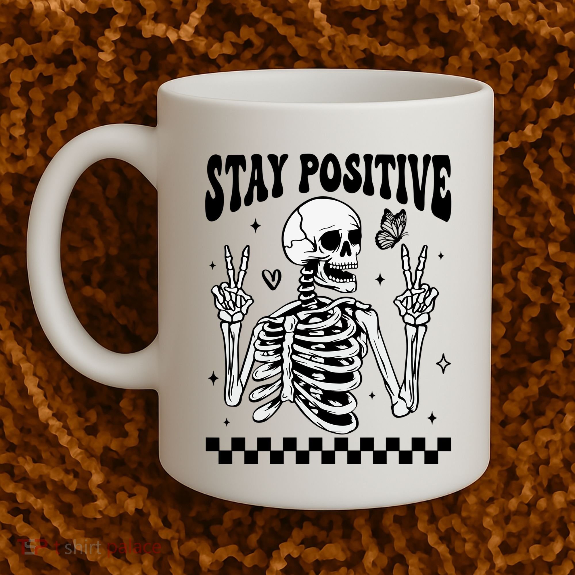 Stay Positive Funny Halloween Skeleton Peace Spooky Season Funny Gift Coffee Mug