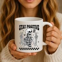 Stay Positive Funny Halloween Skeleton Peace Spooky Season Funny Gift Coffee Mug thumb 3
