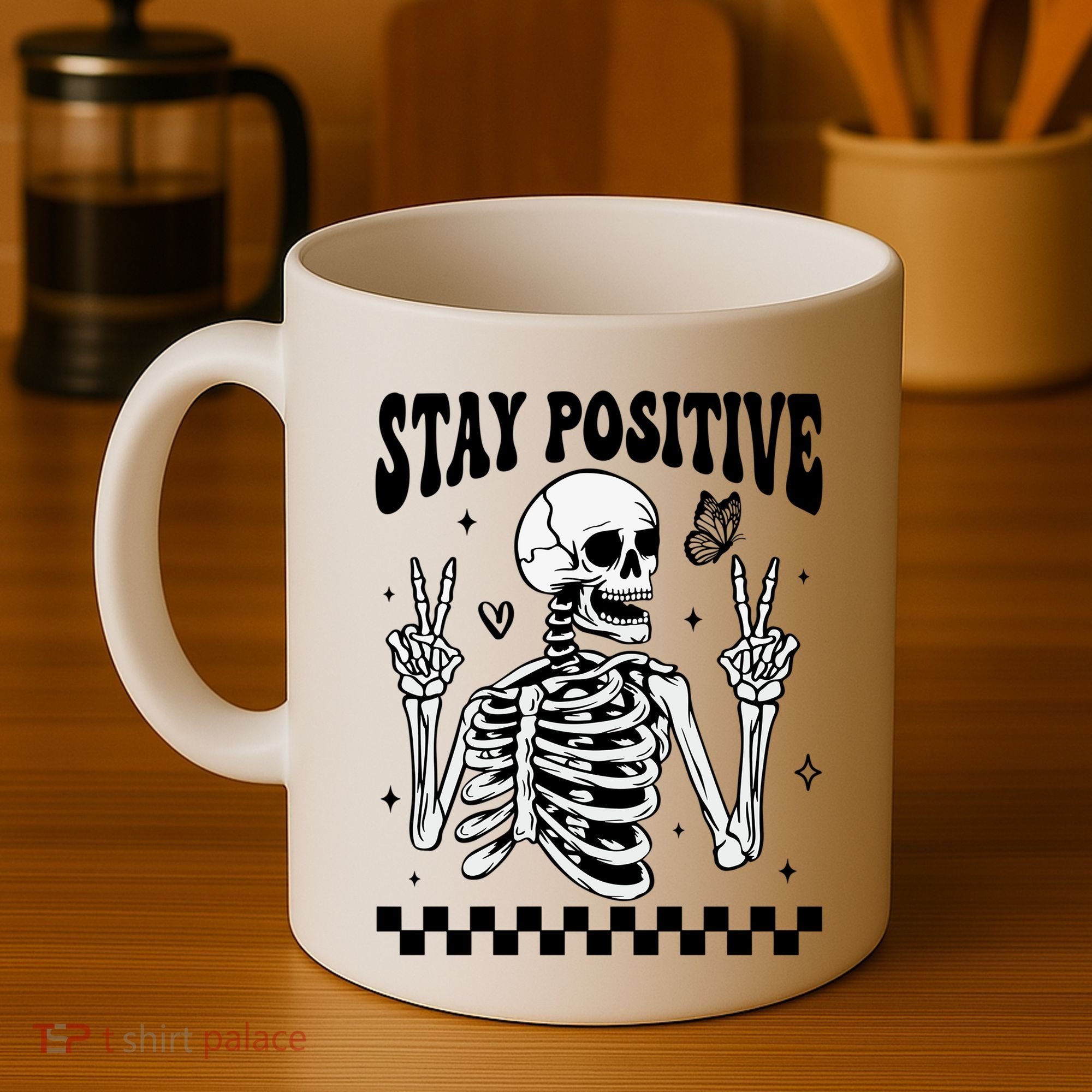 Stay Positive Funny Halloween Skeleton Peace Spooky Season Funny Gift Coffee Mug