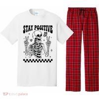 Stay Positive Funny Halloween Skeleton Peace Spooky Season Funny Gift Pajama Set thumb 0