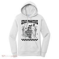 Stay Positive Funny Halloween Skeleton Peace Spooky Season Funny Gift Women's Hoodie thumb 0