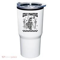 Stay Positive Funny Halloween Skeleton Peace Spooky Season Funny Gift Tumbler thumb 0