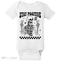 Stay Positive Funny Halloween Skeleton Peace Spooky Season Funny Gift Baby Bodysuit thumb 0