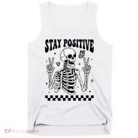Stay Positive Funny Halloween Skeleton Peace Spooky Season Funny Gift Tank Top thumb 0