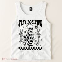 Stay Positive Funny Halloween Skeleton Peace Spooky Season Funny Gift Tank Top thumb 2