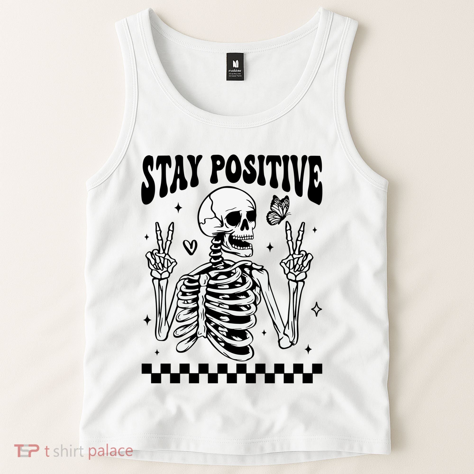 Stay Positive Funny Halloween Skeleton Peace Spooky Season Funny Gift Tank Top