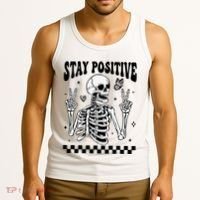 Stay Positive Funny Halloween Skeleton Peace Spooky Season Funny Gift Tank Top thumb 3
