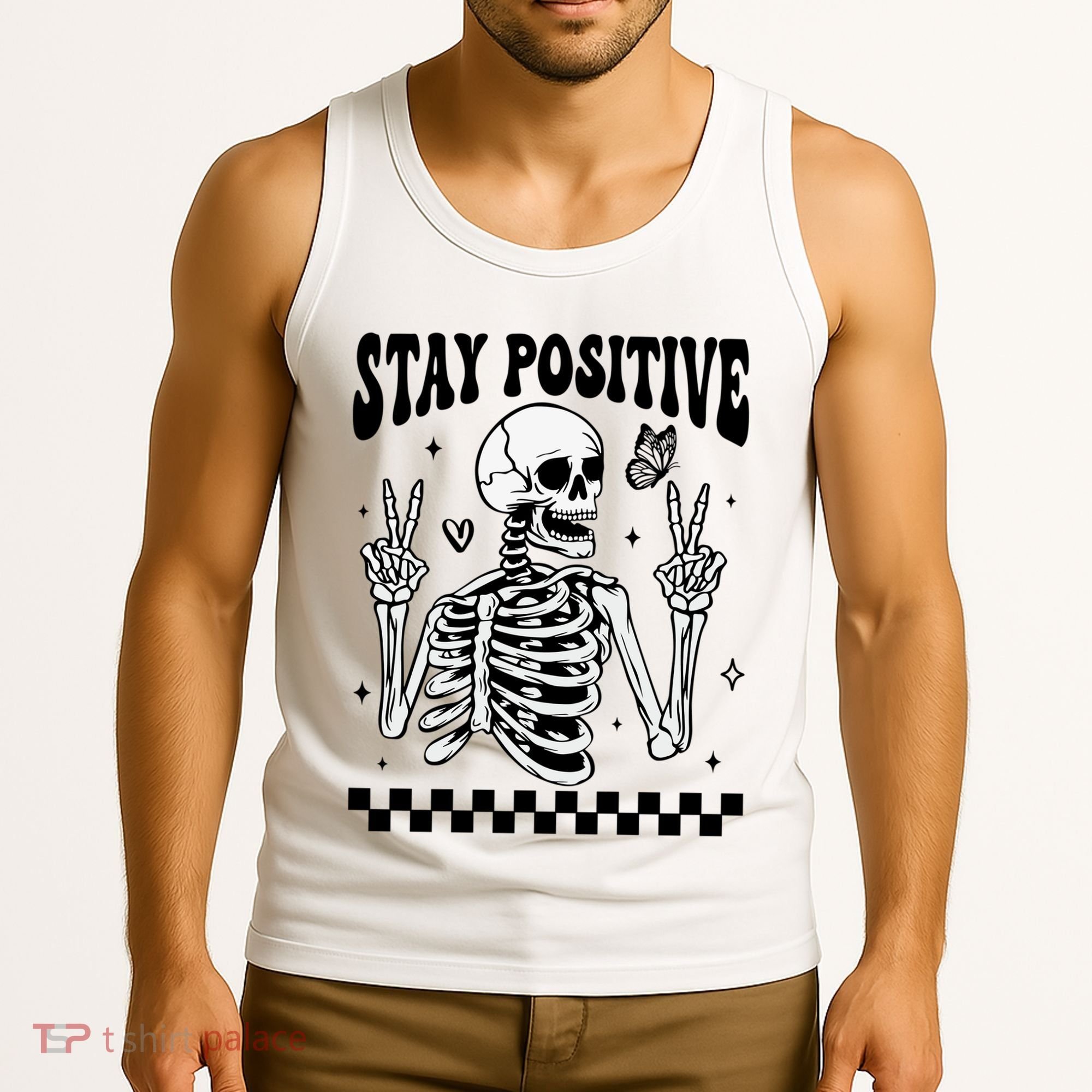Stay Positive Funny Halloween Skeleton Peace Spooky Season Funny Gift Tank Top