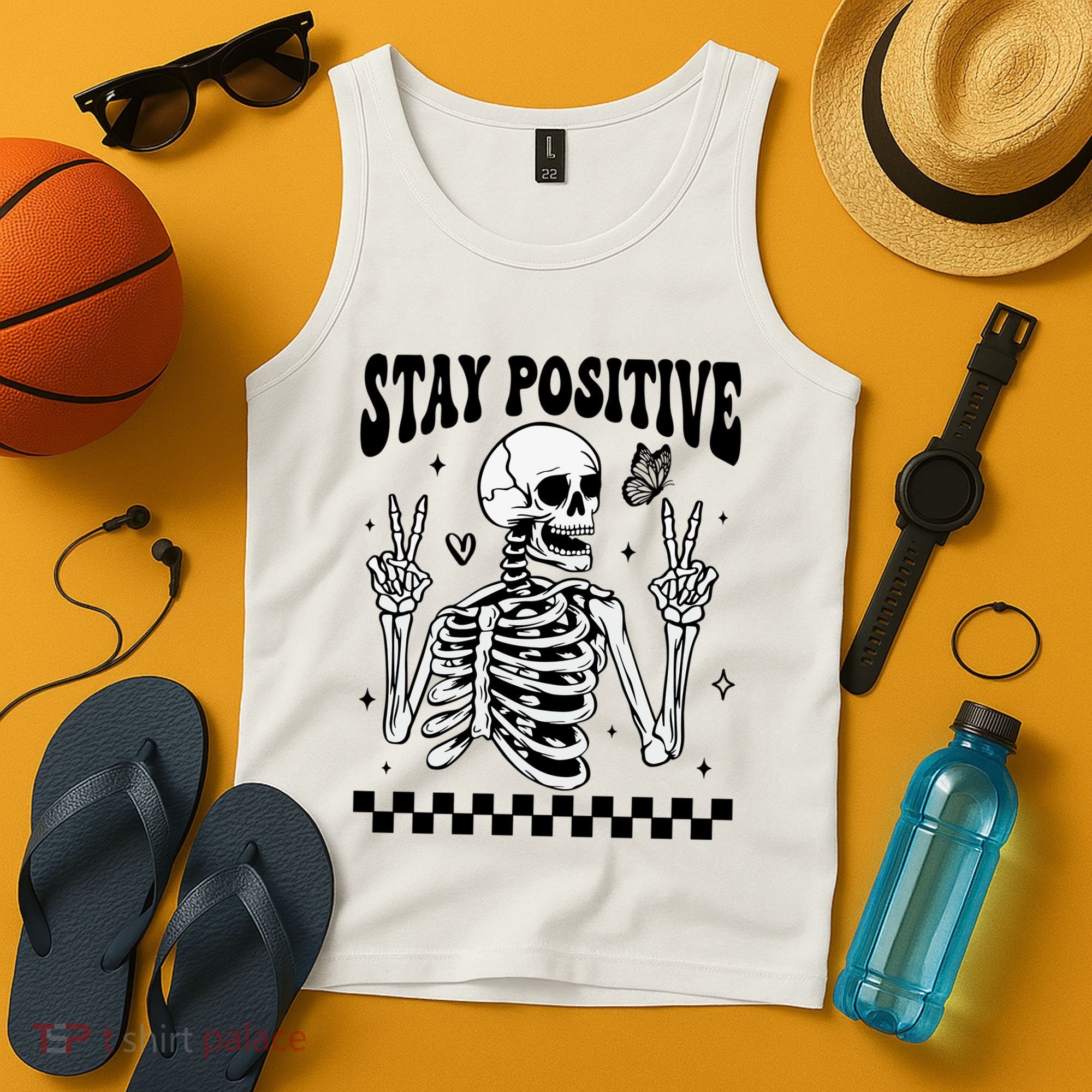 Stay Positive Funny Halloween Skeleton Peace Spooky Season Funny Gift Tank Top