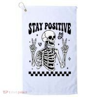 Stay Positive Funny Halloween Skeleton Peace Spooky Season Funny Gift Golf Towel thumb 0