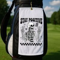 Stay Positive Funny Halloween Skeleton Peace Spooky Season Funny Gift Golf Towel thumb 2