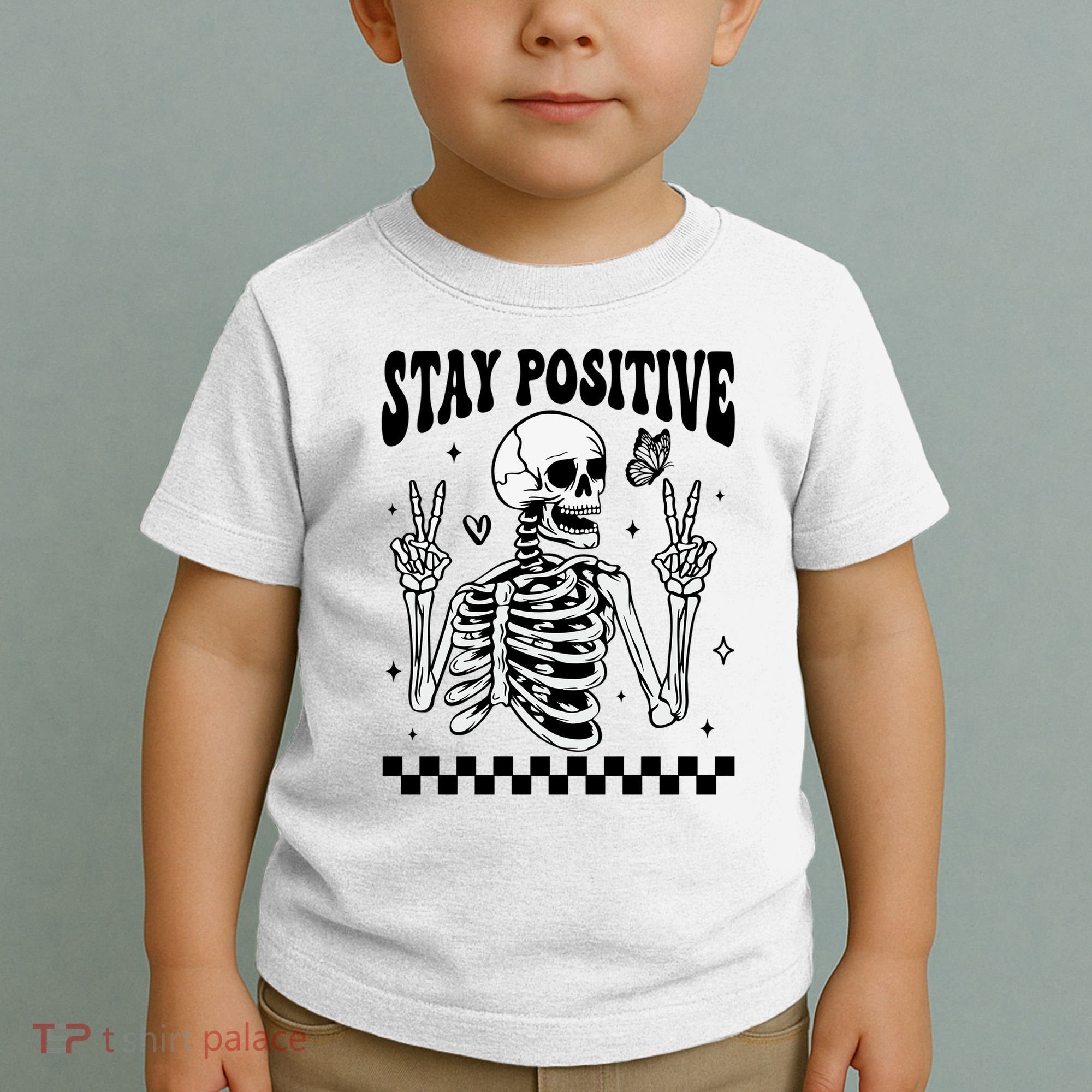 Stay Positive Funny Halloween Skeleton Peace Spooky Season Funny Gift Toddler T-Shirt
