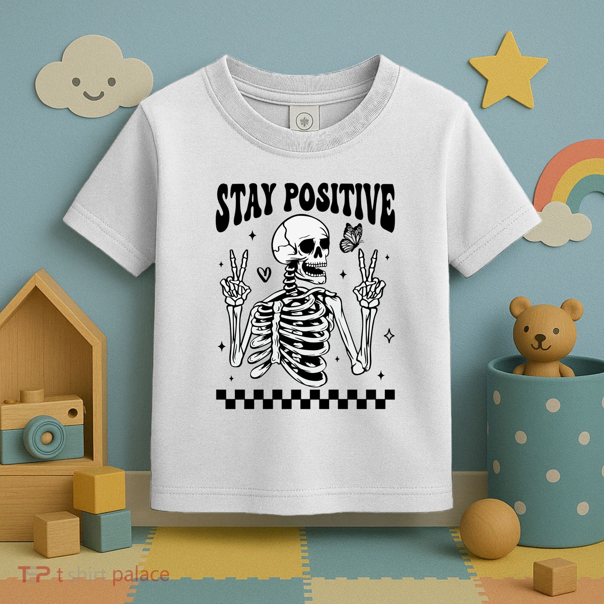 Stay Positive Funny Halloween Skeleton Peace Spooky Season Funny Gift Toddler T-Shirt