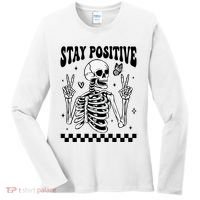 Stay Positive Funny Halloween Skeleton Peace Spooky Season Funny Gift Women's Long Sleeve Shirt thumb 0