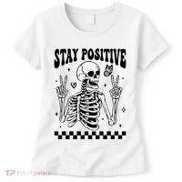Stay Positive Funny Halloween Skeleton Peace Spooky Season Funny Gift Women's T-Shirt thumb 0