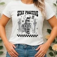 Stay Positive Funny Halloween Skeleton Peace Spooky Season Funny Gift Women's T-Shirt thumb 2
