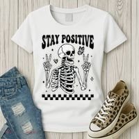 Stay Positive Funny Halloween Skeleton Peace Spooky Season Funny Gift Women's T-Shirt thumb 3