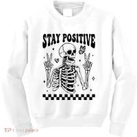 Stay Positive Funny Halloween Skeleton Peace Spooky Season Funny Gift Kids Sweatshirt thumb 0