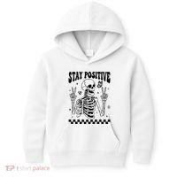 Stay Positive Funny Halloween Skeleton Peace Spooky Season Funny Gift Kids Hoodie thumb 0