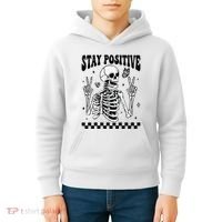 Stay Positive Funny Halloween Skeleton Peace Spooky Season Funny Gift Kids Hoodie thumb 4