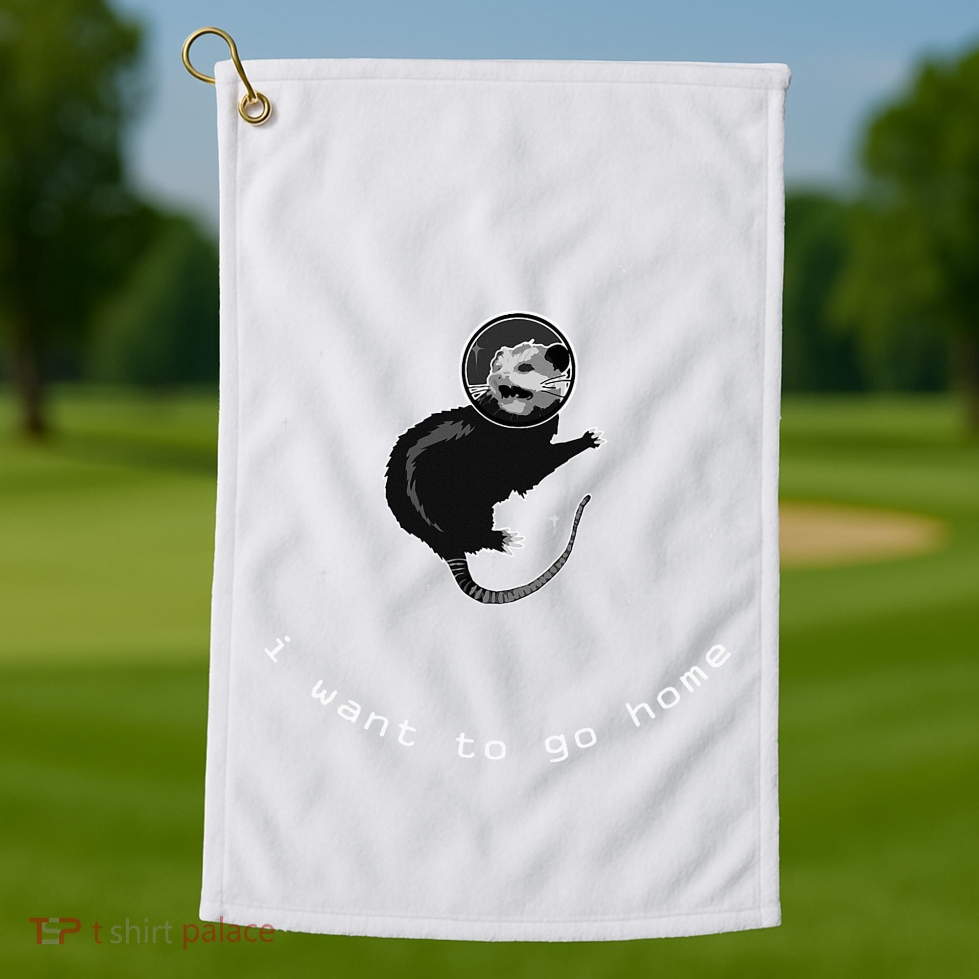 Space Possum Funny Introvert Anxiety Outer Space Golf Towel
