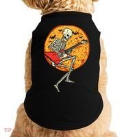 Skeleton Playing Guitar Rock Moon Halloween Music Doggie Tank thumb 0