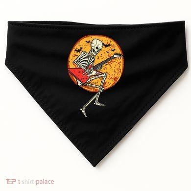Skeleton Playing Guitar Rock Moon Halloween Music USA-Made Doggie Bandana