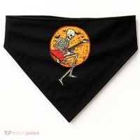Skeleton Playing Guitar Rock Moon Halloween Music USA-Made Doggie Bandana thumb 0