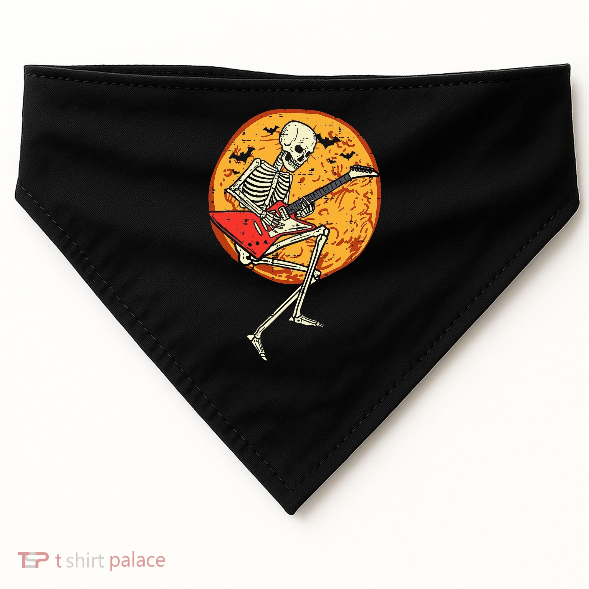 Skeleton Playing Guitar Rock Moon Halloween Music USA-Made Doggie Bandana
