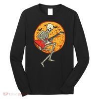 Skeleton Playing Guitar Rock Moon Halloween Music Long Sleeve Shirt thumb 0