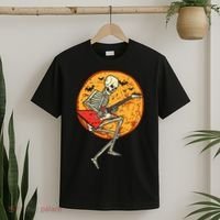 Skeleton Playing Guitar Rock Moon Halloween Music T-Shirt thumb 2