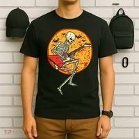 Skeleton Playing Guitar Rock Moon Halloween Music T-Shirt thumb 6