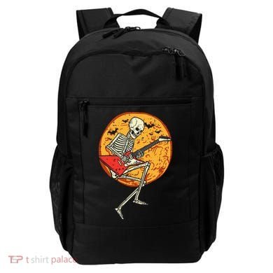 Skeleton Playing Guitar Rock Moon Halloween Music Backpack