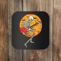 Skeleton Playing Guitar Rock Moon Halloween Music Coaster thumb 0