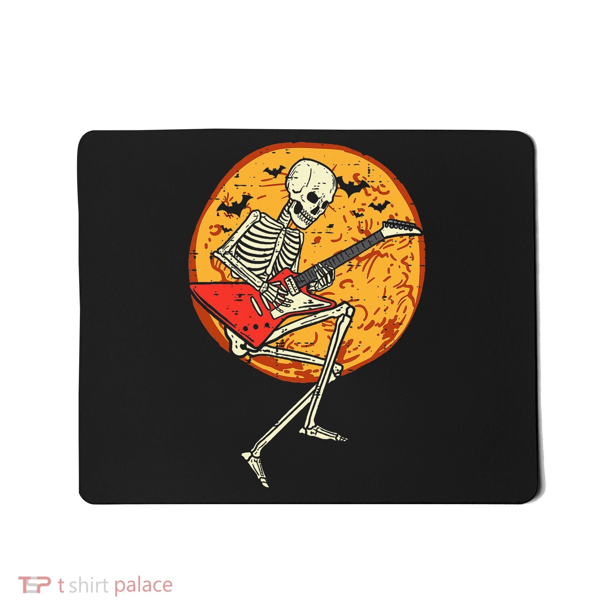 Skeleton Playing Guitar Rock Moon Halloween Music Mousepad