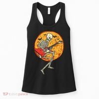 Skeleton Playing Guitar Rock Moon Halloween Music Women's Tank Top thumb 0