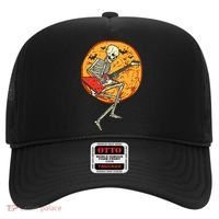 Skeleton Playing Guitar Rock Moon Halloween Music Hat thumb 0