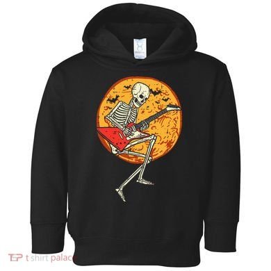 Skeleton Playing Guitar Rock Moon Halloween Music Toddler Hoodie
