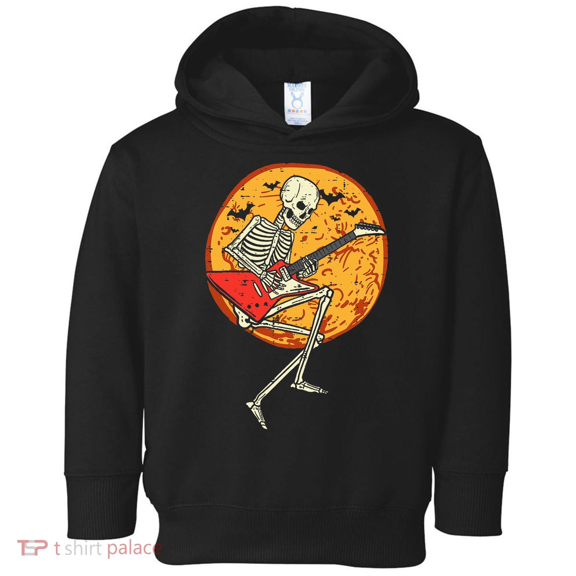 Skeleton Playing Guitar Rock Moon Halloween Music Toddler Hoodie