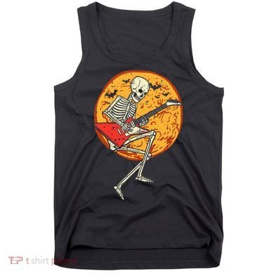 Skeleton Playing Guitar Rock Moon Halloween Music Tank Top