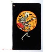 Skeleton Playing Guitar Rock Moon Halloween Music Golf Towel thumb 0
