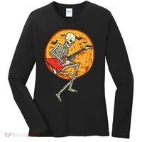 Skeleton Playing Guitar Rock Moon Halloween Music Women's Long Sleeve Shirt thumb 0
