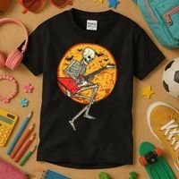 Skeleton Playing Guitar Rock Moon Halloween Music Kids T-Shirt thumb 3