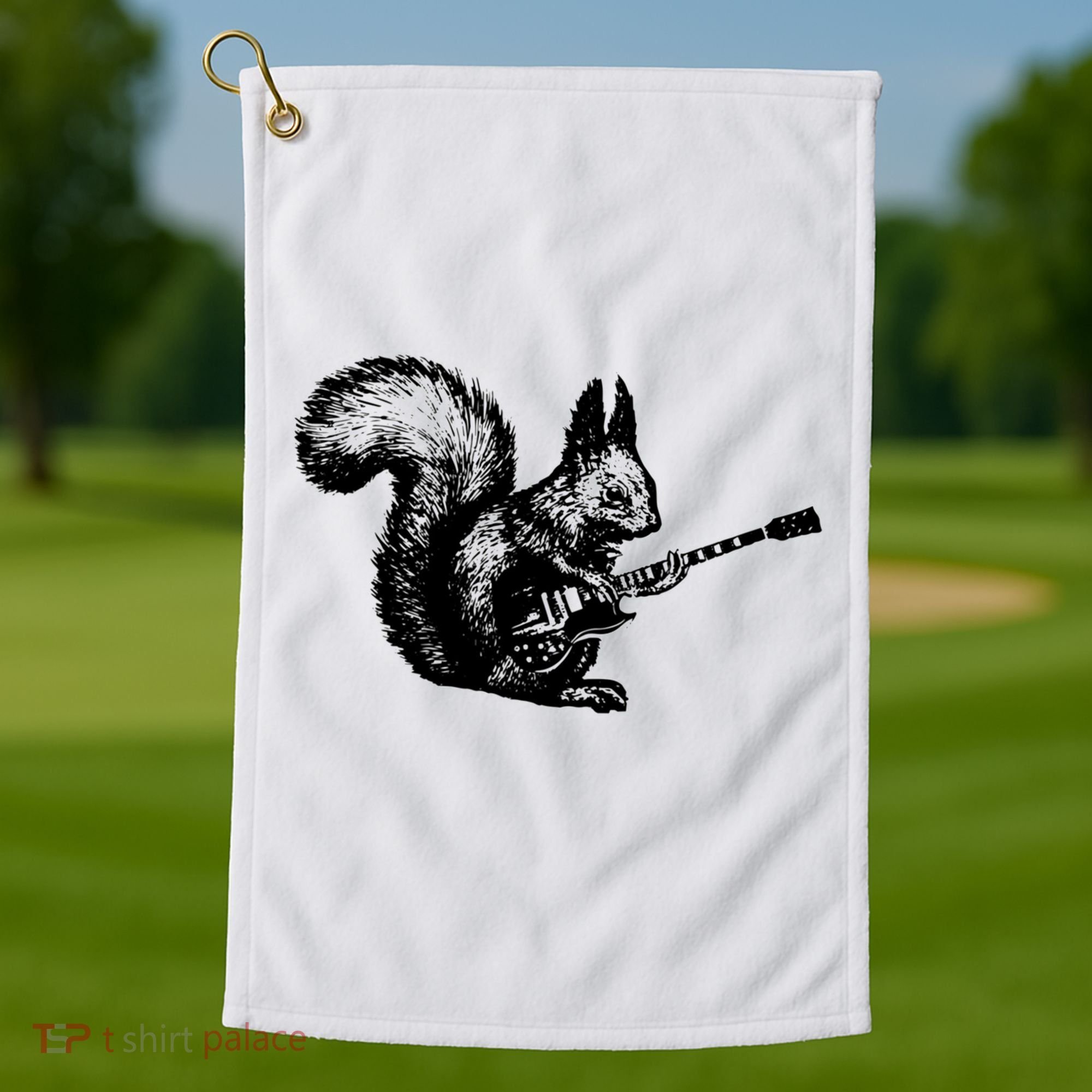 Squirrel Playing Guitar Funny Squirel Guitar Lover Guitar Golf Towel