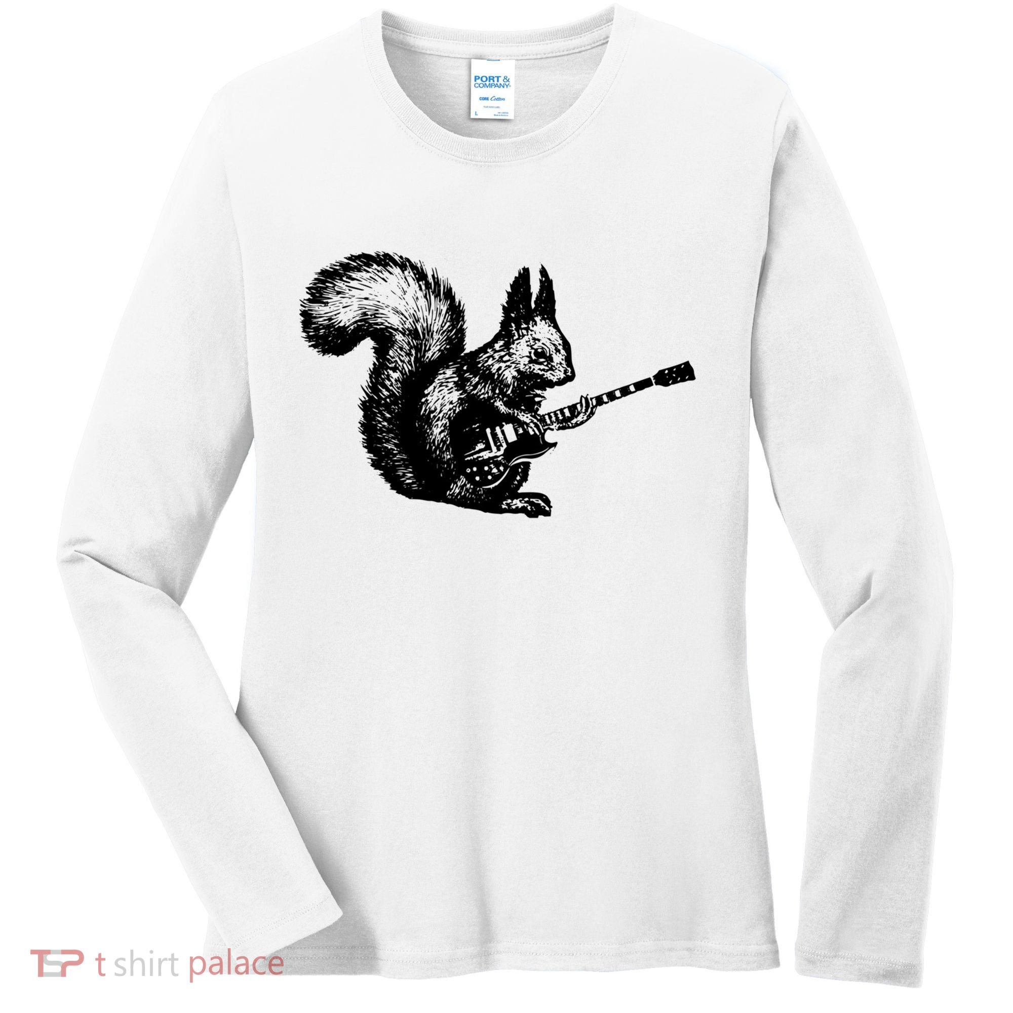 Squirrel Playing Guitar Funny Squirel Guitar Lover Guitar Women's Long Sleeve Shirt