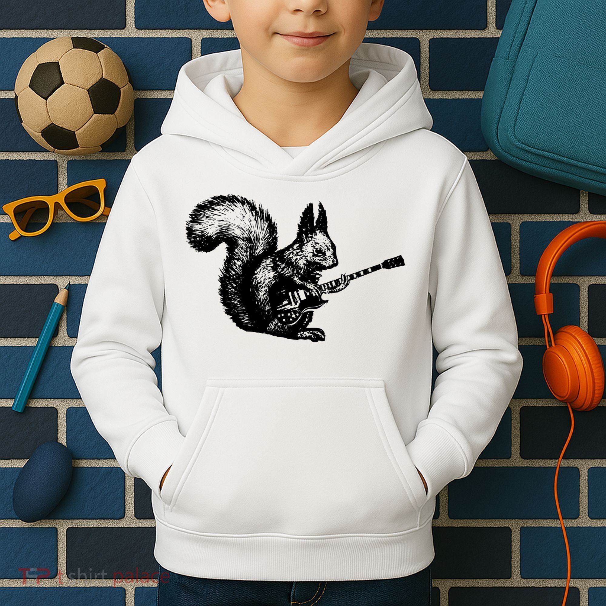 Squirrel Playing Guitar Funny Squirel Guitar Lover Guitar Kids Hoodie